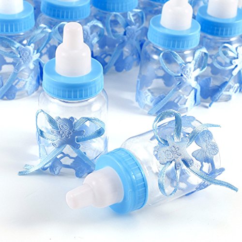 JZK 24 Azul biberones Botella Botellas Caja Caramelos Dulces Porta Caramelos Dulces Confeti Regalo para Nacimiento Bautizo cumpleaños Fiesta Bienvenida Bebe Sagrada comunión bebé niño
