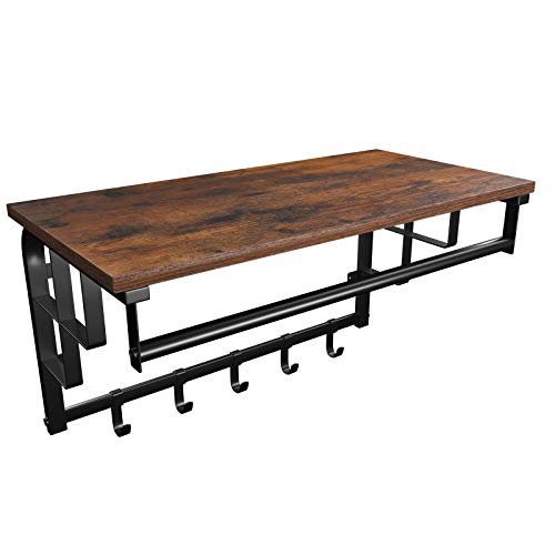 VASAGLE Perchero de Pared Vintage con Ganchos, Estante de Pared, Estante Mural de Almacenamiento, Estante de Pared con Barra Colgante, 5 Ganchos, para Entrada, Dormitorio,Marrón Rústico LCR12BX VASAGLE Perchero de Pared Vintage con Ganchos, Estante de Pared, Estante Mural de Almacenamiento, Estante de Pared con Barra Colgante, 5 Ganchos, para Entrada, Dormitorio,Marrón Rústico LCR12BX