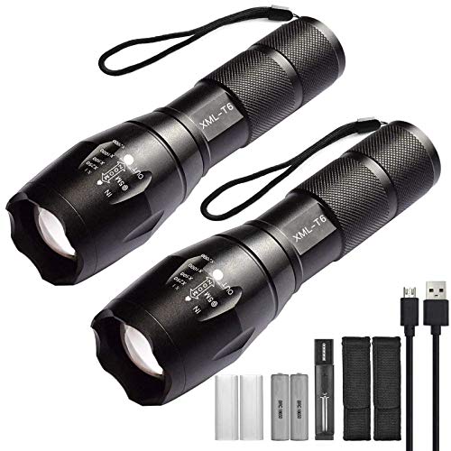 Xisunred - Pack de 2 linternas LED de alta potencia con 2 pilas recargables 18650. Linternas tácticas con cargador USB Xisunred - Pack de 2 linternas LED de alta potencia con 2 pilas recargables 18650. Linternas tácticas con cargador USB