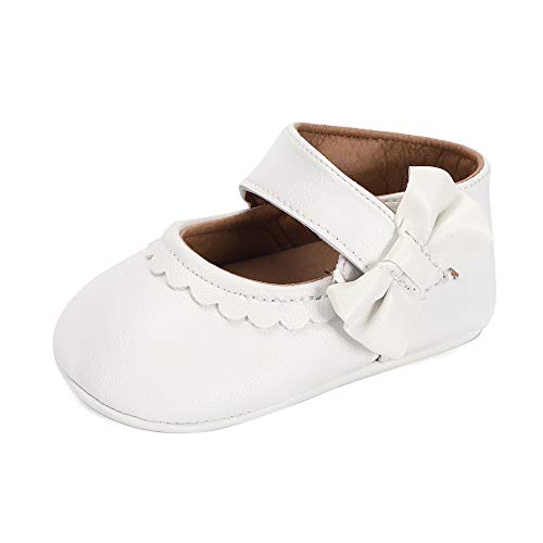 Lacofia Zapatos de Bautizo Antideslizantes Primeros Pasos para bebé niñas con Suela Bailarinas bebé niña Blanco 3-6 Meses