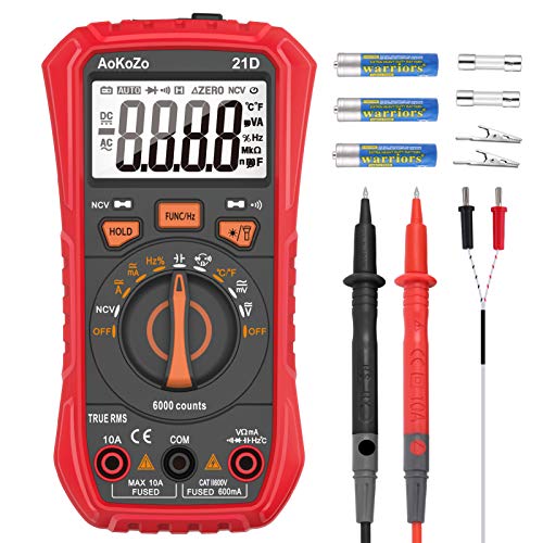 Multimetro Digital,AoKoZo 21D Automático Polimetro Digital 6000 Cuentas,TRUE RMS (Tamaño147*71*45mm)