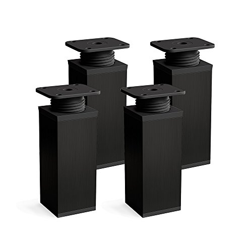 Patas para muebles, 4 piezas, altura regulable | Perfil cuadrado: 40 x 40 mm | Sossai® MFV1-BL060-4 | Diseño: Negro | Altura: 60mm (+20mm) | Tornillos incluidos