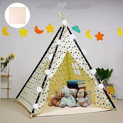 Arkmiido Tienda Tipi para niños Tienda de Juegos Plegable para niños y niñas con Alfombra de Felpa Casa de Juegos para niños en Interiores y Exteriores