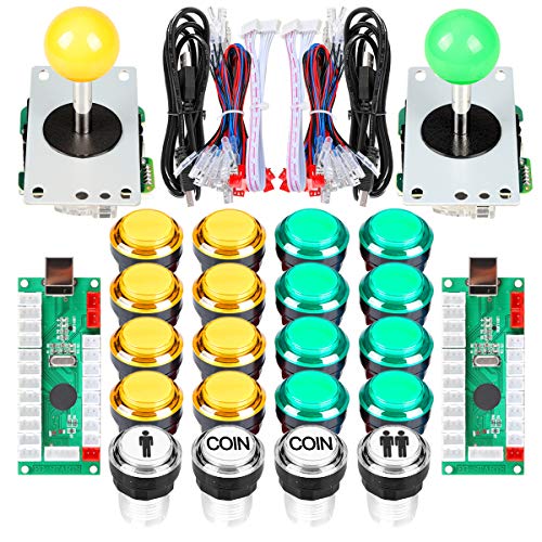EG STARTS Arcade DIY Kit Parts USB Encoder para PC Juegos 8 Way Joystick + 20x 5V Full Colors LED Botones iluminados para juegos Arcade Stick Mame & Raspberry Pi 2 3 3B (Amarillo + Verde)