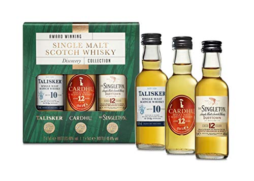 Estuche de regalo whisky escocés puro de malta: Talisker 10, Cardhu 12, Singleton 12 pack 3 botellas x 50 ml - 150 ml