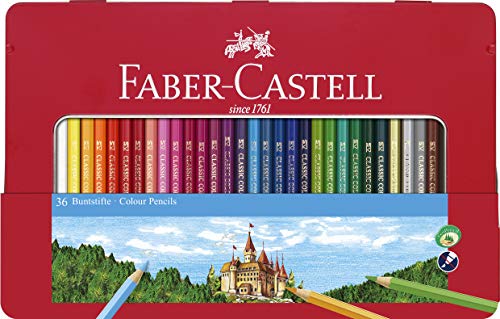 Faber Castell 115846 - Estuche de metal con 36 ecolápices hexagonales de colores, lápices escolares, multicolor