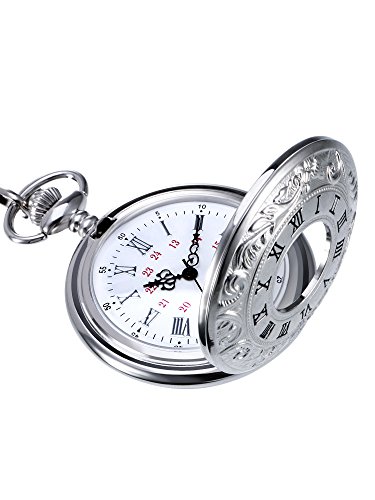 Reloj de Bolsillo de Cuarzo Plateado Clásico de Números Romanos con Cadena Reloj de Bolsillo de Cuarzo Plateado Clásico de Números Romanos con Cadena