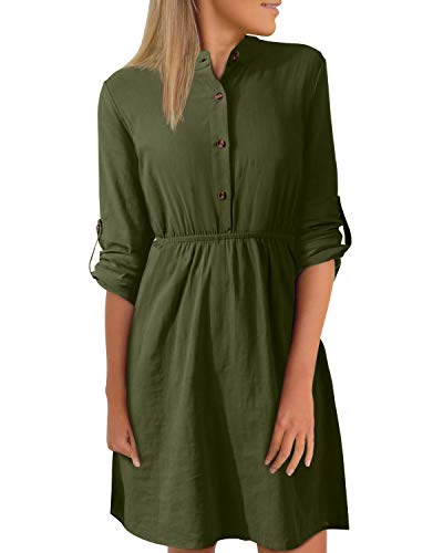 YOINS - Vestido de mujer para otoño, hasta la rodilla, manga larga, de invierno, con escote en V, elegante, con cinturón Verde militar. XL