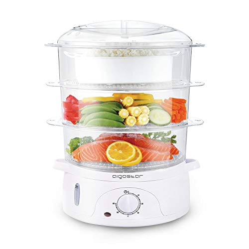 Aigostar Fitfoodie 30CFO - Vaporera Eléctrica 800 W, Libre de BPA, Temporizador hasta 60 Minutos. 3 Recipientes Apilables (Capacidad Total 9l), Cuenco para Preparar arroz. Diseño Exclusivo. Aigostar Fitfoodie 30CFO - Vaporera Eléctrica 800 W, Libre de BPA, Temporizador hasta 60 Minutos. 3 Recipientes Apilables (Capacidad Total 9l), Cuenco para Preparar arroz. Diseño Exclusivo.