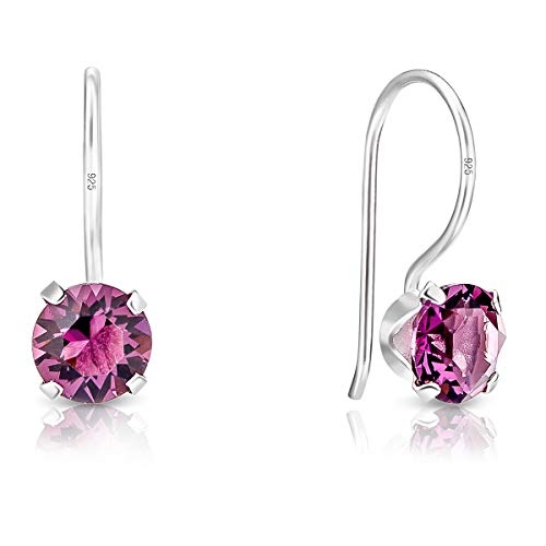 DTP Silver - Pendientes de plata en forma redonda 6 x 17 mm - Plata 925 con Cristal Swarovski de color: Amatista/Rosa Antigua DTP Silver - Pendientes de plata en forma redonda 6 x 17 mm - Plata 925 con Cristal Swarovski de color: Amatista/Rosa Antigua