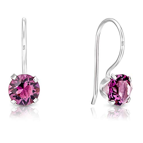 DTP Silver - Pendientes de plata en forma redonda 6 x 17 mm - Plata 925 con Cristal Swarovski de color: Amatista/Rosa Antigua