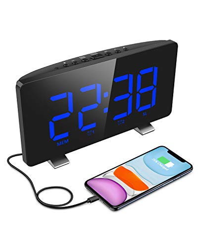ELEGIANT Despertador Digital, Radio Reloj Despertadores Digitales, Pantalla LED, Atenuador Automático, 4 Brillos, Alarma Dual, 12/24 Hora, USB Puerto Carga, Snooze