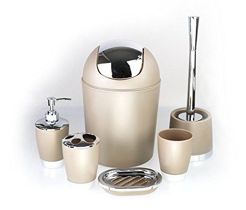 GMMH - Juego de 6 accesorios para el cuarto de baño, dispensador de jabón, escobilla para el inodoro GMMH - Juego de 6 accesorios para el cuarto de baño, dispensador de jabón, escobilla para el inodoro