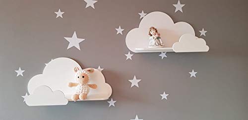Juego de 2 estantes de pared Happy Woody Cloud para guardería/estante flotante de madera/decoración de habitación de bebé/habitación de cuarto de niños/decoración de pared/juego de regalo (blanco)