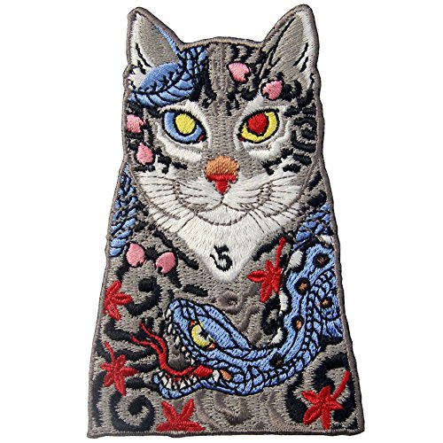 Parche termoadhesivo para la ropa, diseño de Gatos con tatuaje de serpiente y hojas Parche termoadhesivo para la ropa, diseño de Gatos con tatuaje de serpiente y hojas