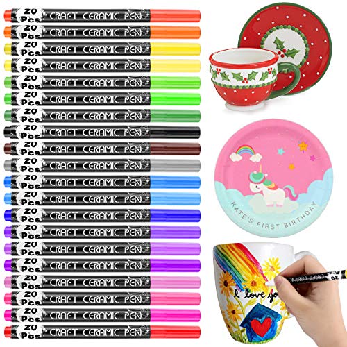 Pintura para Porcelana y Cerámica, RATEL 20 colores Pintura de porcelana Rotuladores de pintura acrílica, Permanente Rotuladores para tazas de bricolaje, tazas, platos, cerámica, cerámica