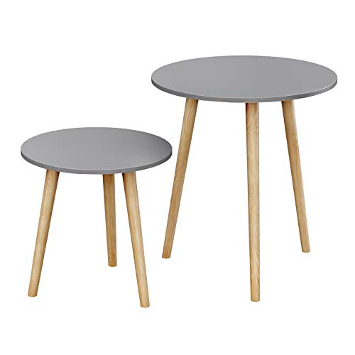 SONGMICS Juego de 2 mesas Laterales para café, Mesas de Centro para salón, Mesas Redondas, Mesas auxiliares nórdicas, Patas de Madera de Pino, Gris y Natural LET07GY SONGMICS Juego de 2 mesas Laterales para café, Mesas de Centro para salón, Mesas Redondas, Mesas auxiliares nórdicas, Patas de Madera de Pino, Gris y Natural LET07GY