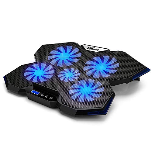 TopMate C7 Laptop Cooling Pad hasta 17,3 pulgadas Gaming Laptop Cooler | 5 ventiladores silenciosos con luces LED azules 2 puertos USB | Diseño de borde azul océano