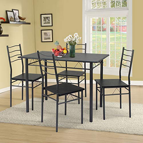 VS Venta-stock Conjunto Mesa y 4 sillas Comedor Lima Negro/Gris, Mesa 110 cm x 70 cm x 76 cm, Estructura metálica VS Venta-stock Conjunto Mesa y 4 sillas Comedor Lima Negro/Gris, Mesa 110 cm x 70 cm x 76 cm, Estructura metálica