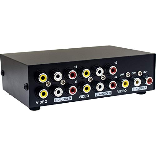 Duttek 4-Port AV Switch RCA Switcher 4 en 1 Salida de Video Compuesto L/R Audio Selector Box para DVD STB Game Consoles