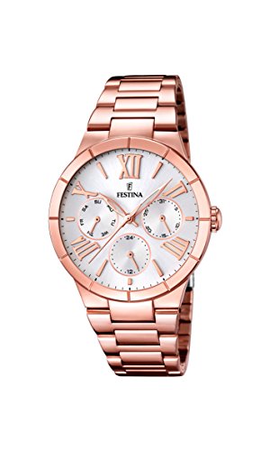 Festina F16718/1 - Reloj de cuarzo para mujer, con correa de acero inoxidable chapado, color oro rosa
