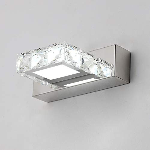 Aplique de pared con espejo de cristal LED de 3 W 5500 K, lámpara de acrílico de acero inoxidable IP44 impermeable y antivaho (plata), 16 x 5 cm