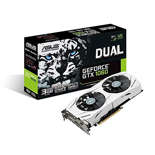 ASUS DUAL-GTX1060-3G - Tarjeta gráfica (Dual, NVIDIA GeForce GTX 1060, 3 GB, GDDR5, HDMI, DVI, DP) Color Blanco