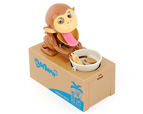 ds. distinctive style DSstyles Hungry Monkey Piggy Bank Caja de Ahorro de Dinero Robando Moneda Munching Juguete, Cumpleaños Ideal para Niños