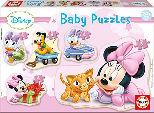 Educa - Baby Puzzles, puzzle infantil Baby Minnie, 5 puzzles progresivos de 3 a 5 piezas, a partir de 24 meses (15612)