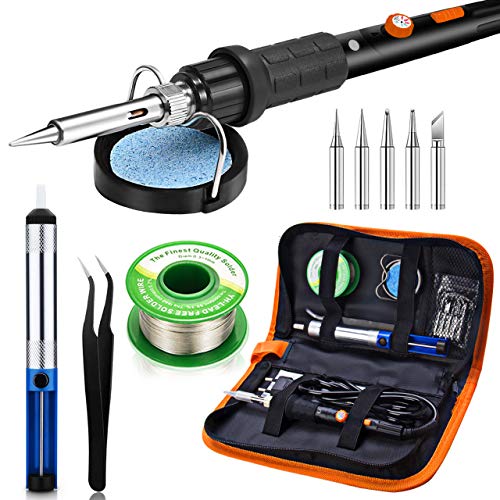 Kit del Soldador,Preciva 60W 220V Soldador de estaño,Temperatura Ajustable 220℃~480℃,5pcs Puntas Diferentes,Soporte,Alambre de Soldadura 50g para el Uso Diversamente Reparado Kit del Soldador,Preciva 60W 220V Soldador de estaño,Temperatura Ajustable 220℃~480℃,5pcs Puntas Diferentes,Soporte,Alambre de Soldadura 50g para el Uso Diversamente Reparado