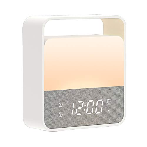 MELCAM Luz Nocturna LED, Luz Nocturna Bebé Recargable por USB, Lámpara Ambiental con Modo RGB/Luz Blanca, Reloj, Despertador