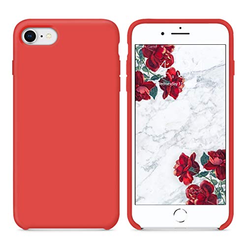 SURPHY Funda iPhone SE 2020, Funda para iPhone 7 iPhone 8 Silicona Case, Carcasa Silicona Líquida con Forro de Microfibra, Compatible con iPhone 7 iPhone 8 iPhone SE 2020 4.7", Rojo