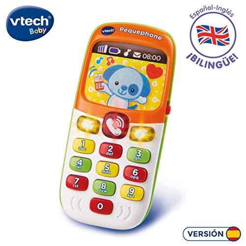 VTech Pequephone bilingüe, teléfono infantil con luces, sonidos y canciones en inglés y español, multicolor (80-138147)