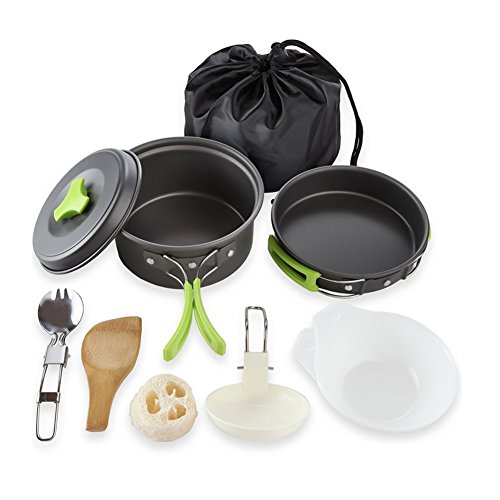 Qtiwe 10 piezas Cookware Kit Picnic Ollas Cocina camping Juego de vajilla para 1 - 2 personas para camping Outdoor Senderismo Picnic BBQ, FDA Certificación Qtiwe 10 piezas Cookware Kit Picnic Ollas Cocina camping Juego de vajilla para 1 - 2 personas para camping Outdoor Senderismo Picnic BBQ, FDA Certificación