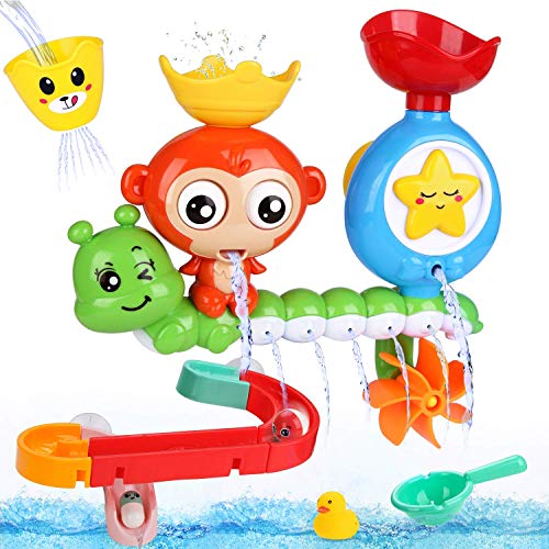 BBLIKE Juguetes Bañera - Juegos de Agua Orgsnizador Baño con Estación de Cascada Pista de Juguetes para Bebes, Juego de Piscina, Juego de Ducha 14 PCS