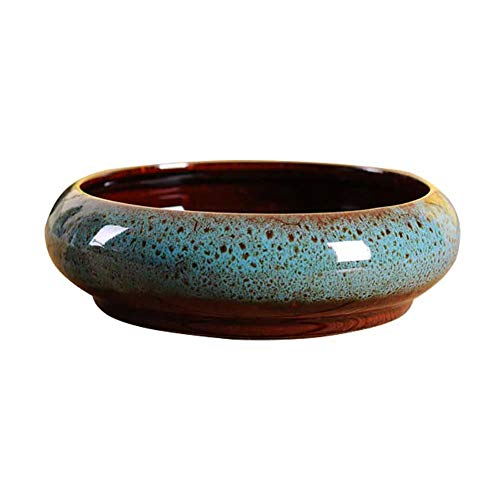 Bledyi - Maceta suculenta de cerámica de 7.28 pulgadas moderno diseño redondo para macetas suculentas, cactus, maceta decorativa para flores, cuenco para lavabo, cerámica, azul, 18.5*5.8cm