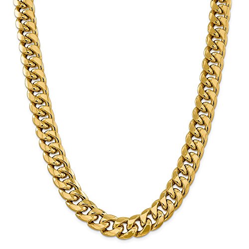Collar de cadena cubana de oro amarillo de 14 quilates, 15 mm, semisólido, 66 cm para hombres y mujeres Collar de cadena cubana de oro amarillo de 14 quilates, 15 mm, semisólido, 66 cm para hombres y mujeres