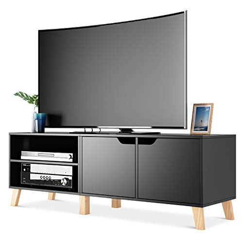Homfa Mueble TV Salón Mesa para TV con 2 Puertas 2 Compartimientos Negro 140x40x48cm