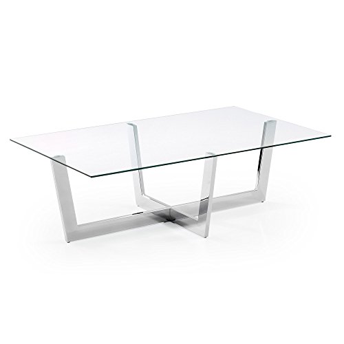 Kave Home - Mesa de Centro Plam 120 x 70 cm con sobre Rectangular de Cristal y Patas de Acero Cromado