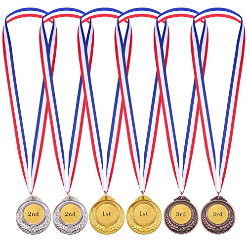 6 Piezas de Medalla de Ganador en Estilo Olímpico Premios de Niños con Cinta Medallas de Ganador de Metal Dorada Plateada Bronce