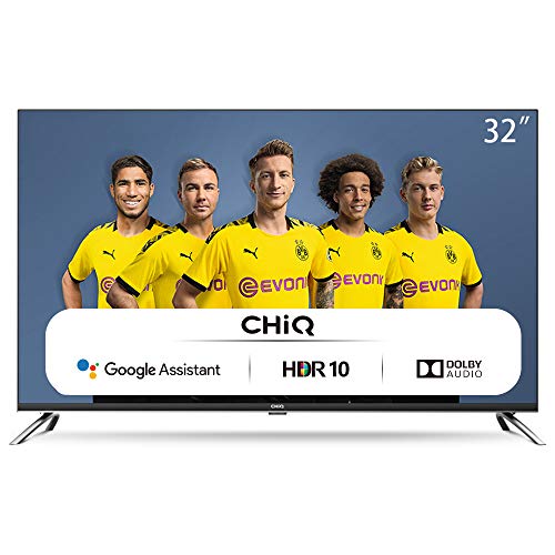 CHiQ Televisor Smart TV LED 32 Pulgadas, HD, HDR10/HLG, Android 9.0, WiFi, Bluetooth, Google Assistant, Netflix, Prime Video HDMI, USB - L32H7A