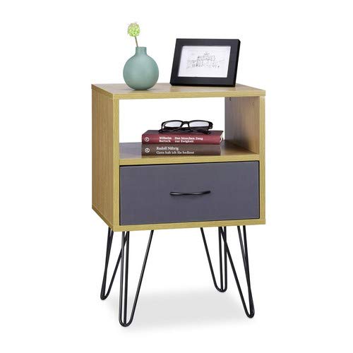 Relaxdays Mesita Noche Retro con Cajón, Mesa Auxiliar Vintage, Efecto Madera, DM-Metal, 60 x 40 x 35 cm, Marrón Relaxdays Mesita Noche Retro con Cajón, Mesa Auxiliar Vintage, Efecto Madera, DM-Metal, 60 x 40 x 35 cm, Marrón