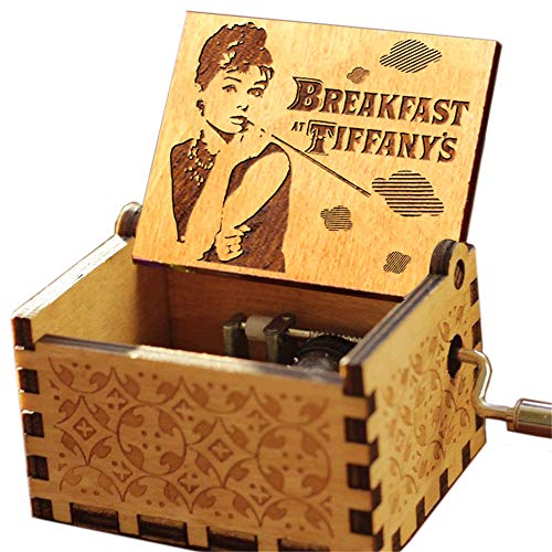 Cuzit Audrey Hepburn Caja de música – Desayuno en la Caja de música Antigua Tallada de Tiffany – Manivela de Madera Caja Musical de Juguete