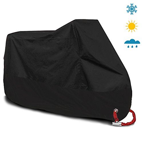 WisFox Fundas Para Motocicleta Funda Protector Cubierta de moto 210D Nylon Impermeable Anti UV Cubierta Funda para Moto Protector contra Lluvia y Polvo Para Motocicleta 240 x 105x 125CM - Negro