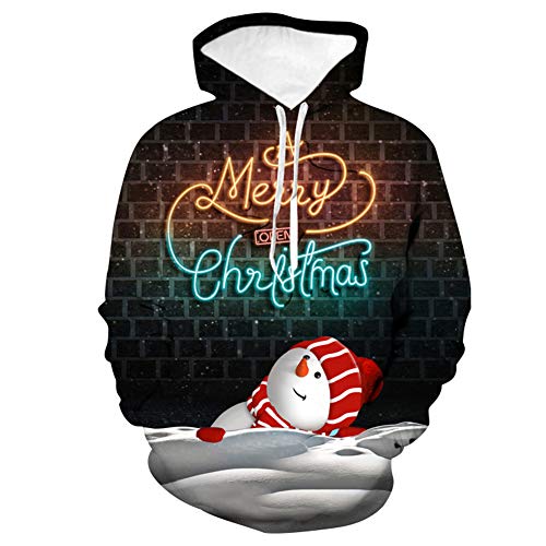 WLZQ Otoño Navidad Impresión Digital 3D Suéter Suelto con Capucha Suéter Pareja Uniforme De Béisbol Cálido