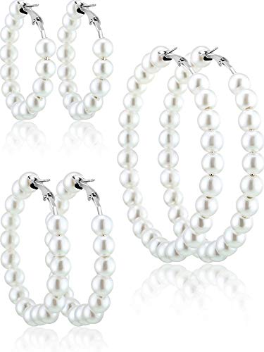 3 Parees Pendientes de Aro de Perlas Pendientes de Perlas para Regalo de Novia Mujer Niñas (Aguja de Pendiente Plata)