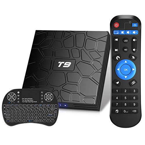 Android TV Box, T9 Android 9.0 TV Box con Mini Teclado inalámbrico 4GB RAM 32GB ROM RK3318 Bluetooth 4.0 Procesador Quad-Core Cortex-A53 2.4/5.0GHz WiFi Compatible con 4k2k Ultra H.265 Smart TV Box Android TV Box, T9 Android 9.0 TV Box con Mini Teclado inalámbrico 4GB RAM 32GB ROM RK3318 Bluetooth 4.0 Procesador Quad-Core Cortex-A53 2.4/5.0GHz WiFi Compatible con 4k2k Ultra H.265 Smart TV Box