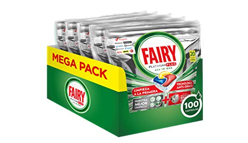 Fairy Platinum Plus - Pastillas Lavavajillas Todo en 1, 100 Cápsulas, 5 x 20 Unidades Fairy Platinum Plus - Pastillas Lavavajillas Todo en 1, 100 Cápsulas, 5 x 20 Unidades