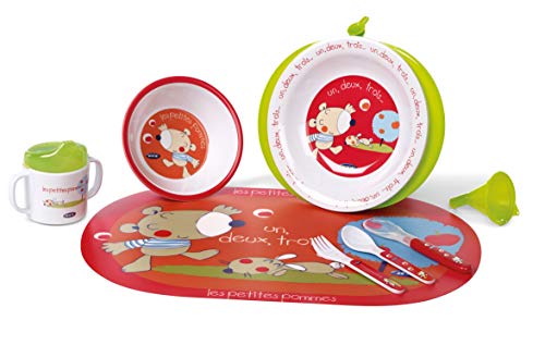 Jané Set Vajilla de Melamina con Plato Termo con Embudo, Salvamantel, Bol, Taza con Tapa y Cubiertos, Apto Microondas, Ideal para Regalo Jané Set Vajilla de Melamina con Plato Termo con Embudo, Salvamantel, Bol, Taza con Tapa y Cubiertos, Apto Microondas, Ideal para Regalo