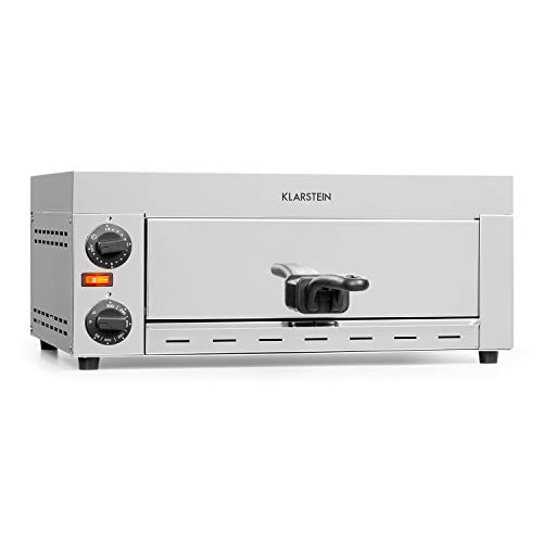 Klarstein Vesuvio Pro horno para pizzas - 1130 W, 1 cámara, superficie de horneado de 360 x 330 mm, temperatura hasta 300 °C, bandeja para migas, acero inoxidable, horno, para pan y bollería, plateado